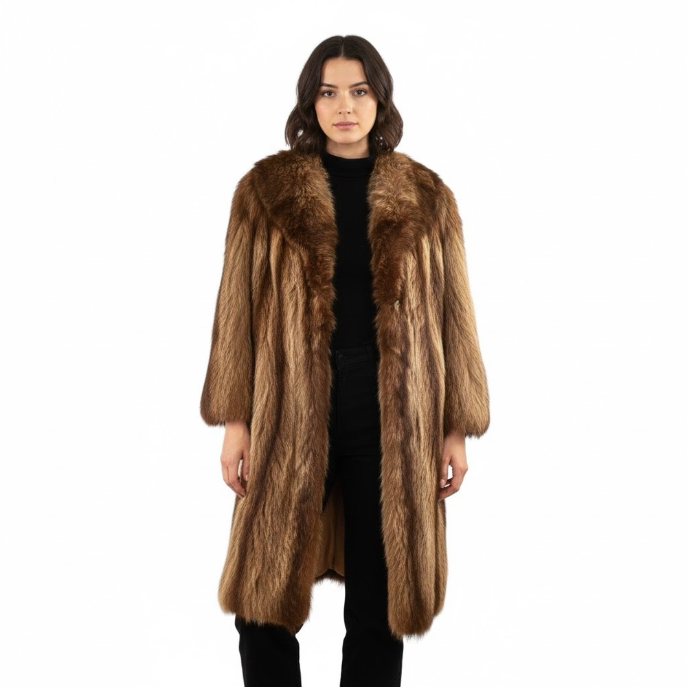 Vintage Made in Canada Real Raccoon Brown Fur Boho-Glam Mobwife Full-Length Coat